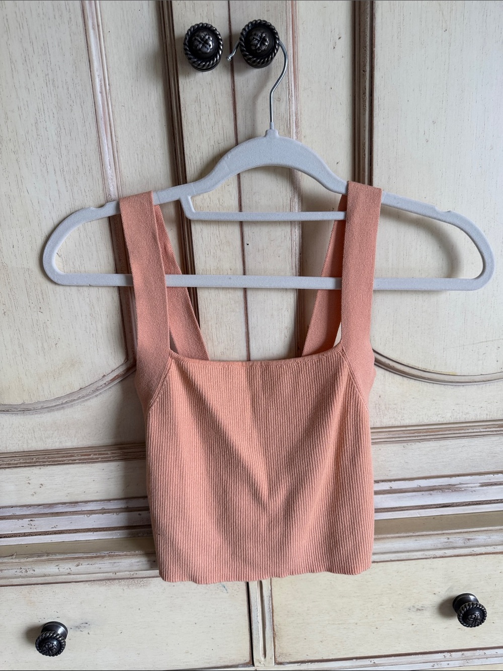 Zara Peach Ribbed Square-Neck Crop Top